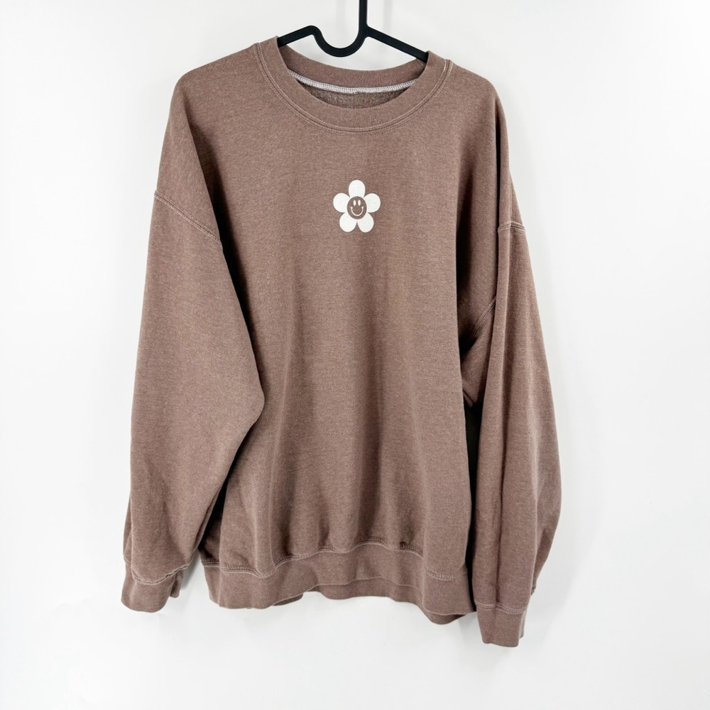 ✅ PS / LA Daisy Smiley Crew Neck Sweatshirt‎ SIZE X-LARGE BROWN